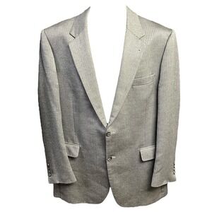 Jos A‎ Bank Sport Coat 44L Grey Herringbone Silk Camelhair Notched Lapel Classic